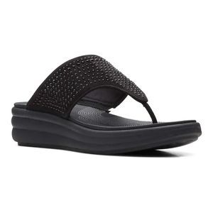 Clarks Cloudsteppers Drift Jaunt Black Interest Rhinestone Wedge Sandal W 10M